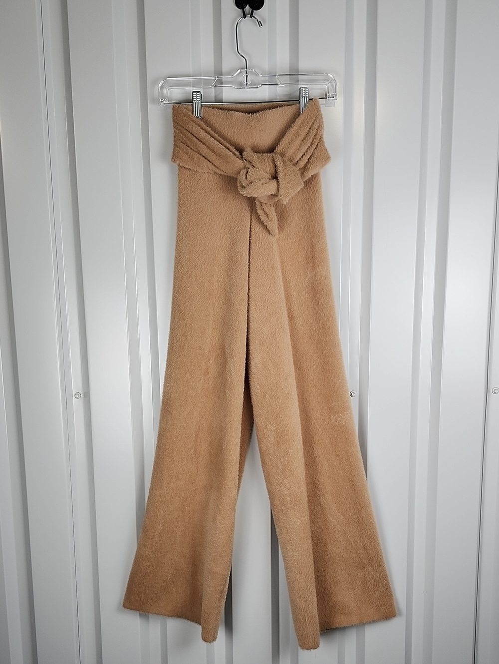 Simon Miller Tie Waist Pants Camel Wide-Leg Faux Fur Sz XS Luxe Cozy Soft Plush